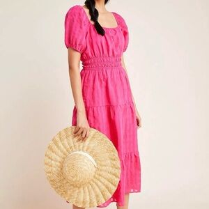 NWT Anthropologie Francesca Hot Pink Tiered Midi Dress. Size Small